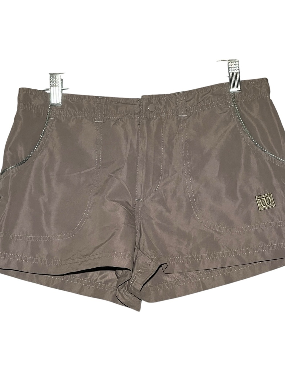 WILSON Womens Tennis Shorts Taupe Sage Green Trim Zip Snap Small S - Picture 2 of 15